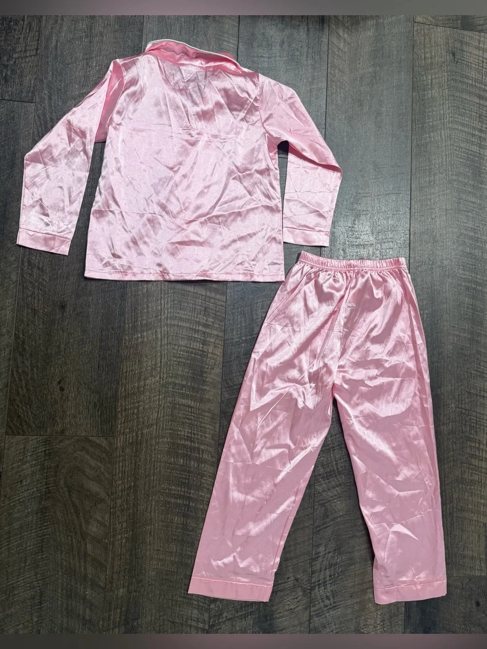 Little Girls Light Pink Satin 2 piece Pajama Set Long Sleeve size 5-6Y